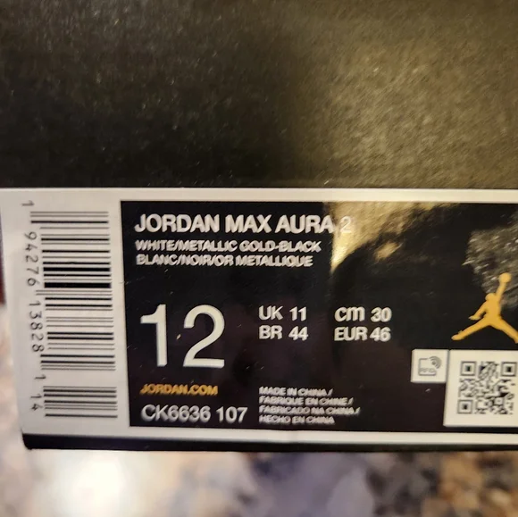 Jordan Black and White Sneakers Max Aura 2 Size 12